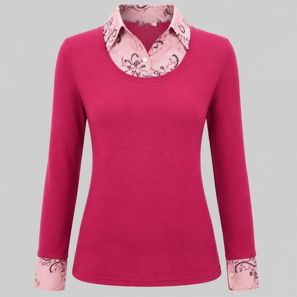 Charter Club Petite Pink Silk Blend Layered Look Sweater Floral Trim P/S